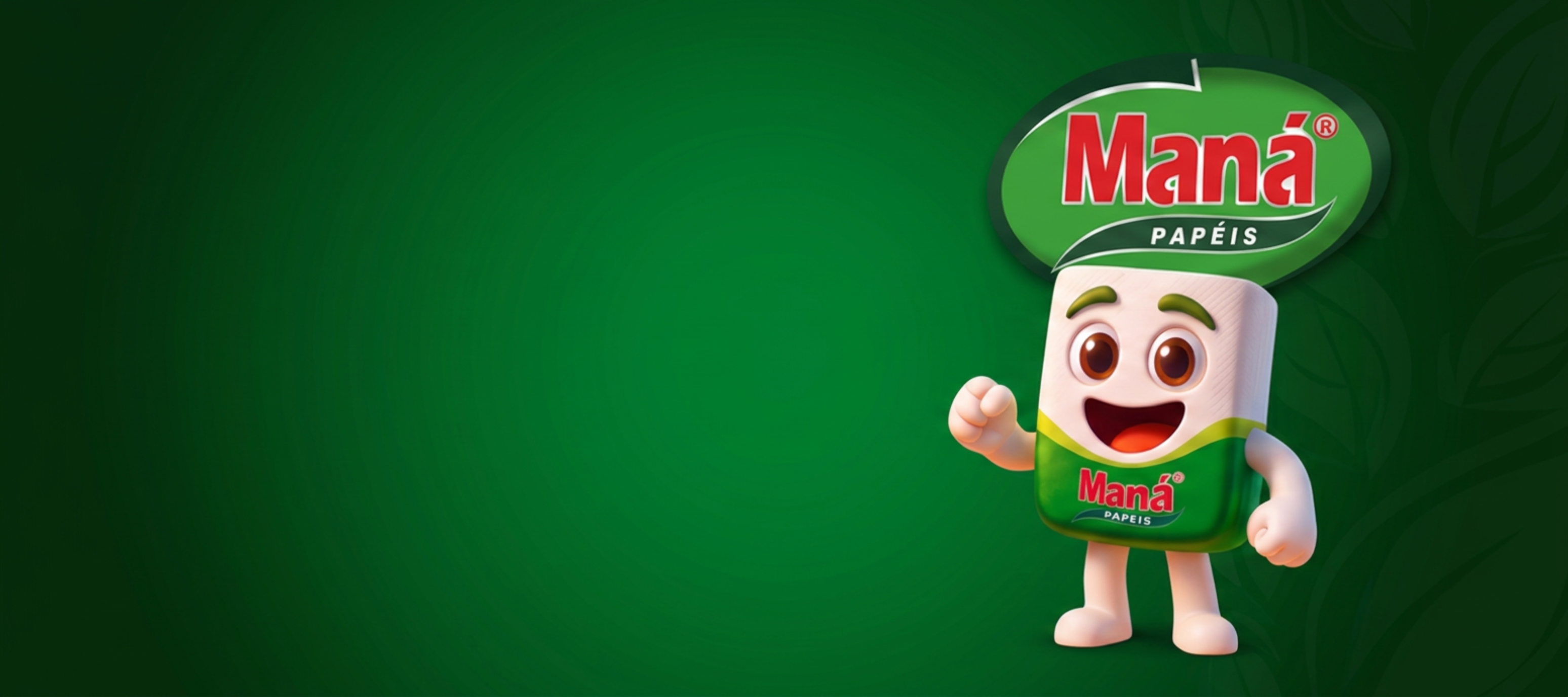 Linha de produtos Maná Papéis: papel higiênico ultra macio nos packs de 6, 12 e 24 rolos com o mascote Maná